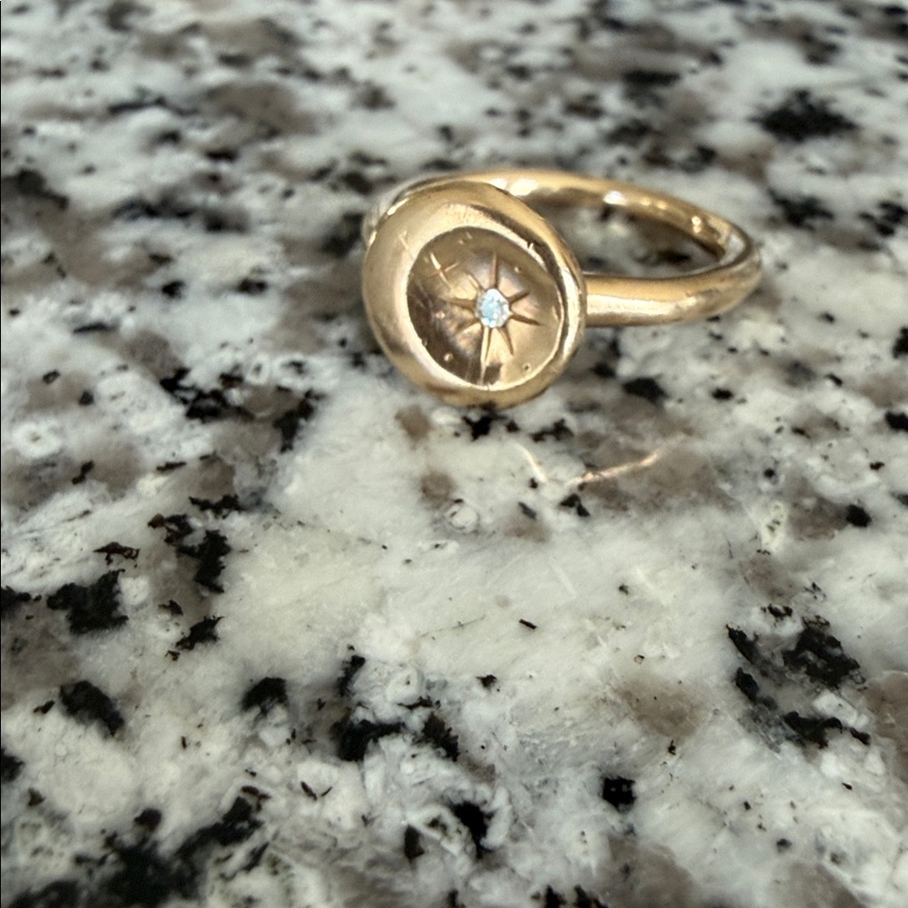 HALCYON Signet SELENE Ring 14K Solid Yellow Gold + Diamond  Sz 7 4.68g T.W. - Picture 6 of 14